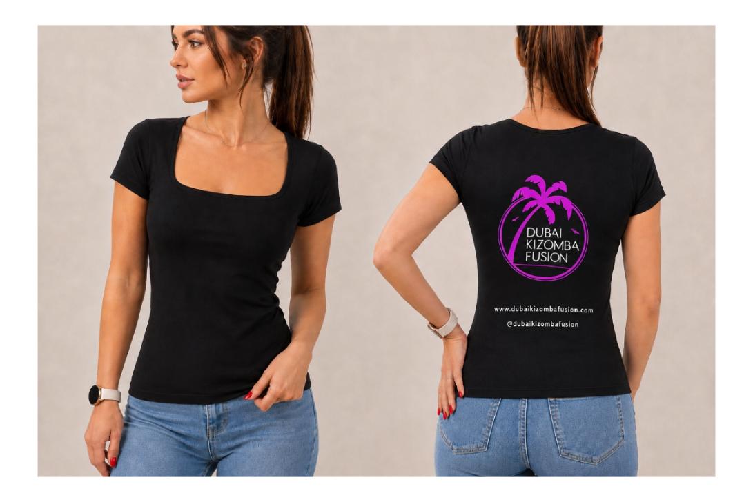 DKF women’s t-shirt, front and back design